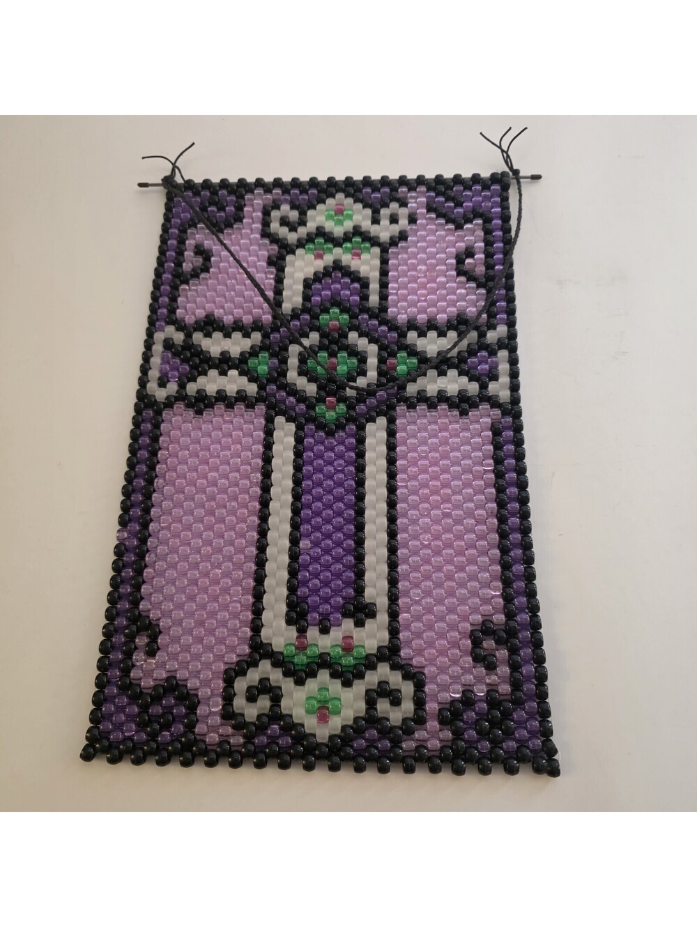 NEW PURPLE BEADED CROSS WALL HANGING ORNAMENT 15" x 9" HANDMADE IN USA!